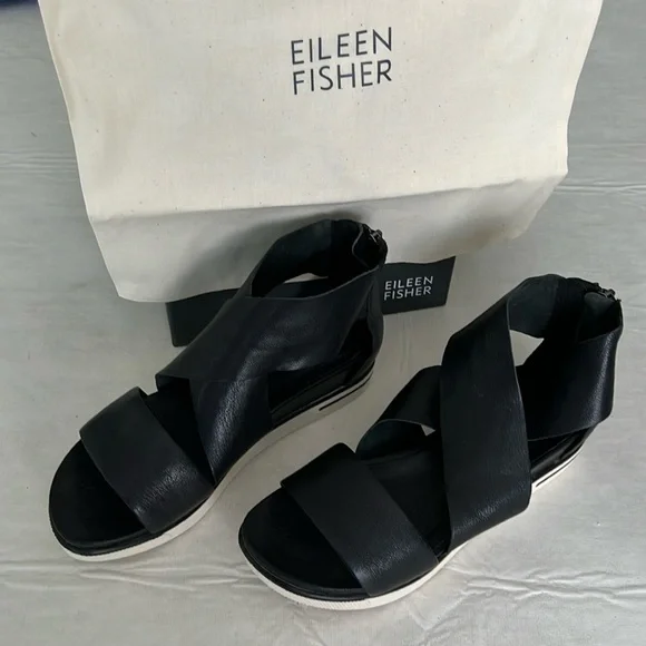 Eileen Fisher Black Sport Footbed Sneaker Sandal Size 7 with Box - Picture 1 of 12